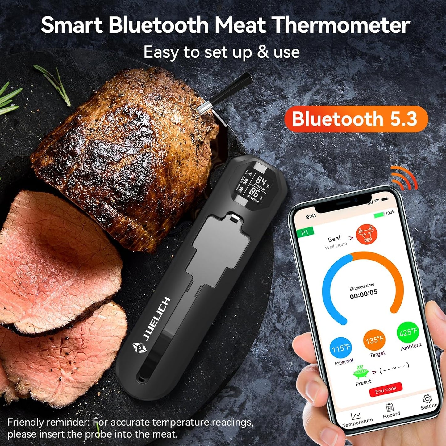 Termómetro inalámbrico Bluetooth para carne con sonda