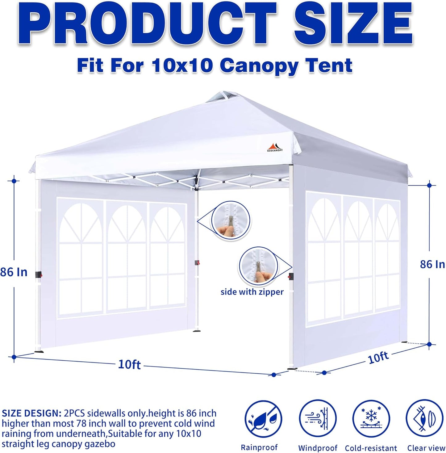 Pared lateral con ventana para toldo 10x10ft 2 paneles