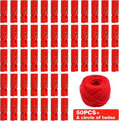 50 Pinzas Madera Roja para Papel Fotográfico y Manualidades