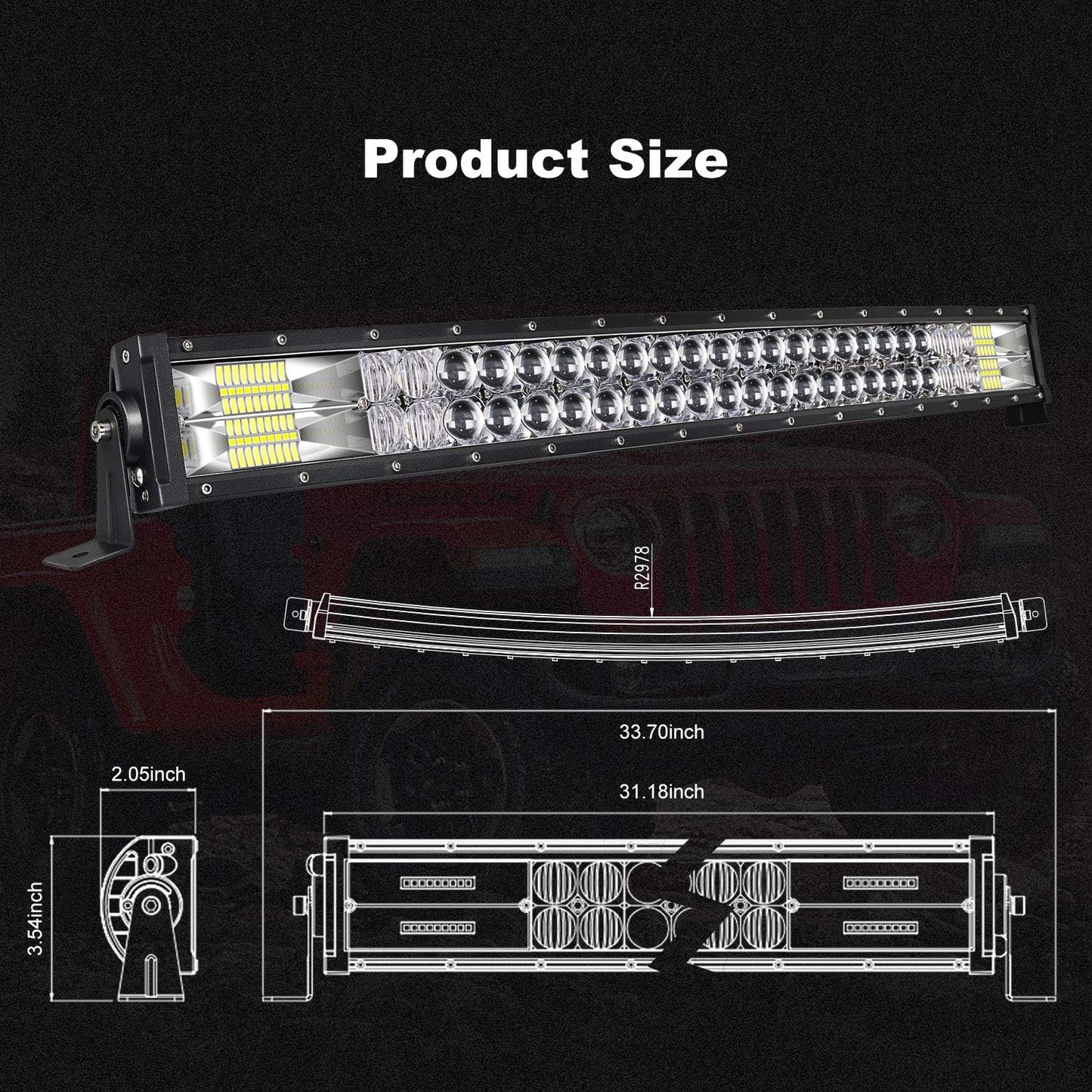 Barra luz LED curvada 32pulg antiniebla Jeep Polaris