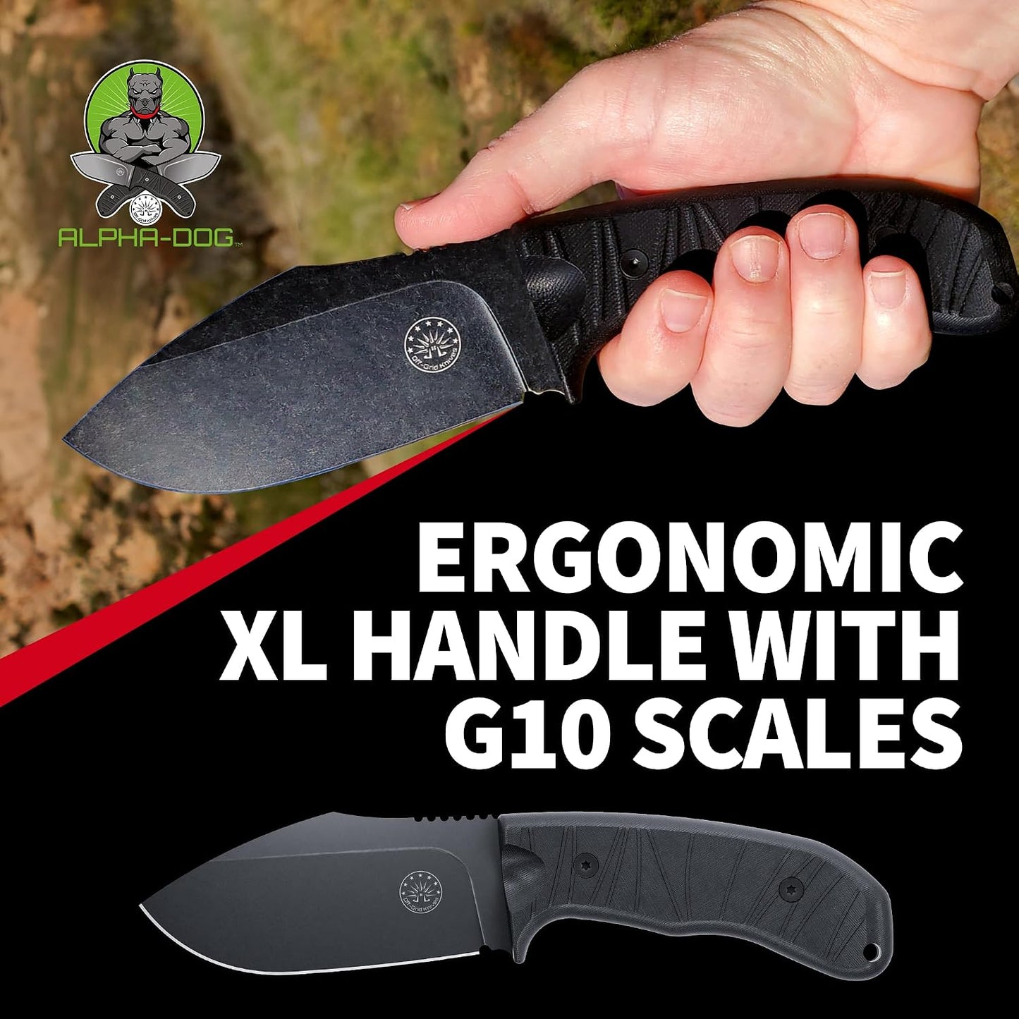Cuchillo Alpha-Dog hoja D2 acero criogénico espiga G10