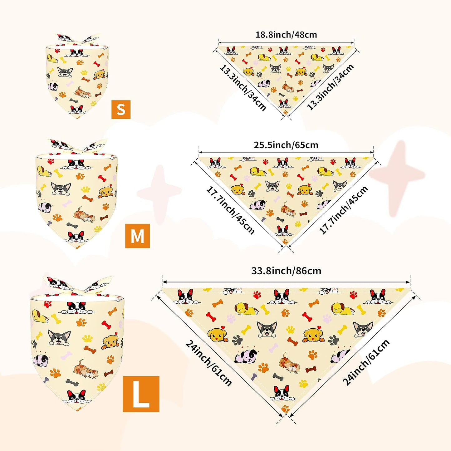 Bandanas para perros estampado patas tamaños mixtos 60uds