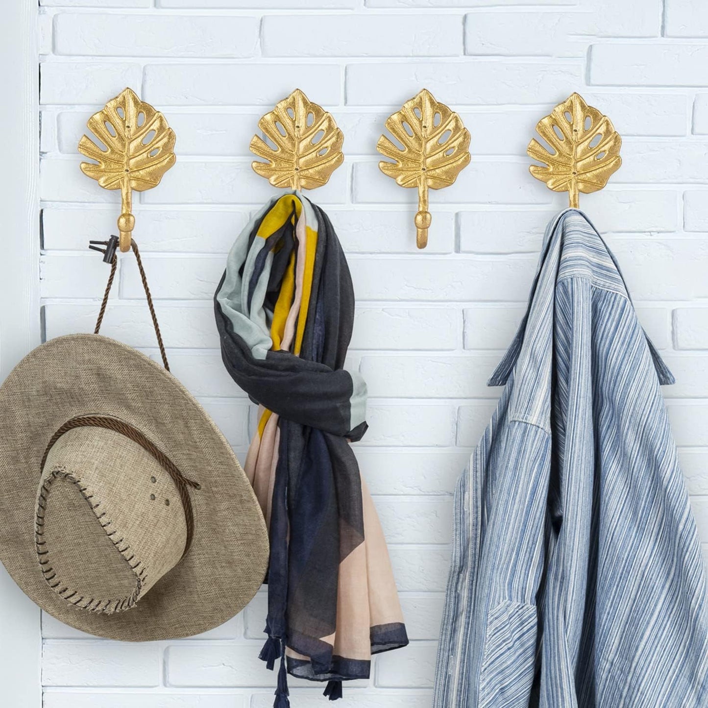 Ganchos pared diseño vintage hojas oro metal set 4