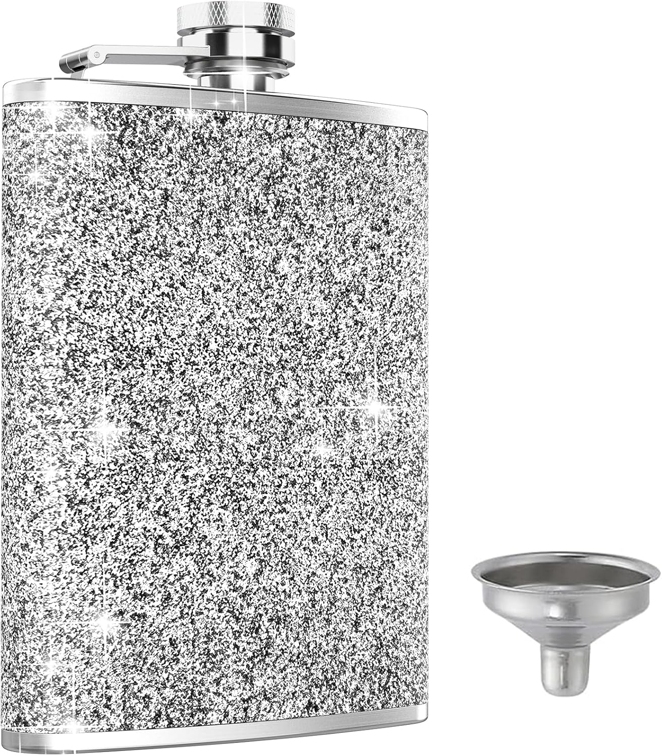 Petaca acero inox 236ml tapa antiperdida embudo plateada