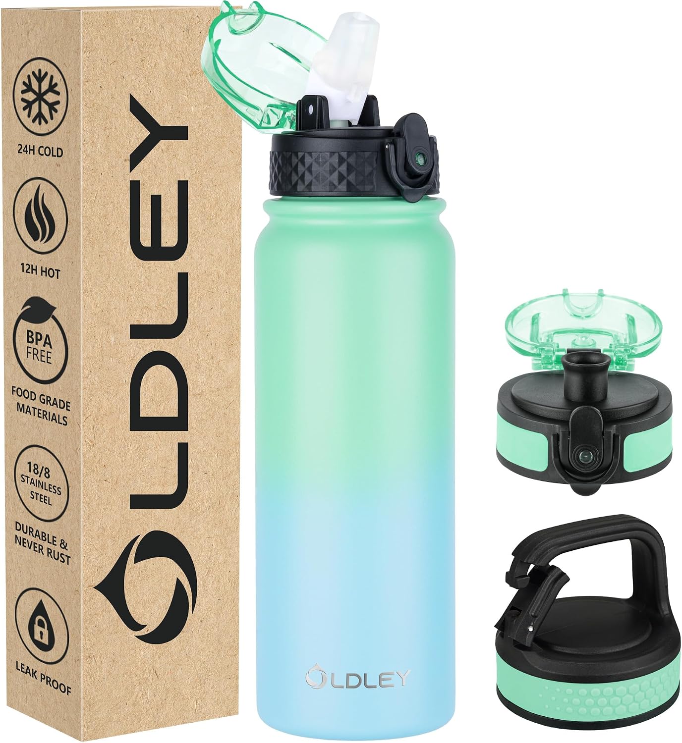 Botella agua acero inox 20oz con popote 3 tapas