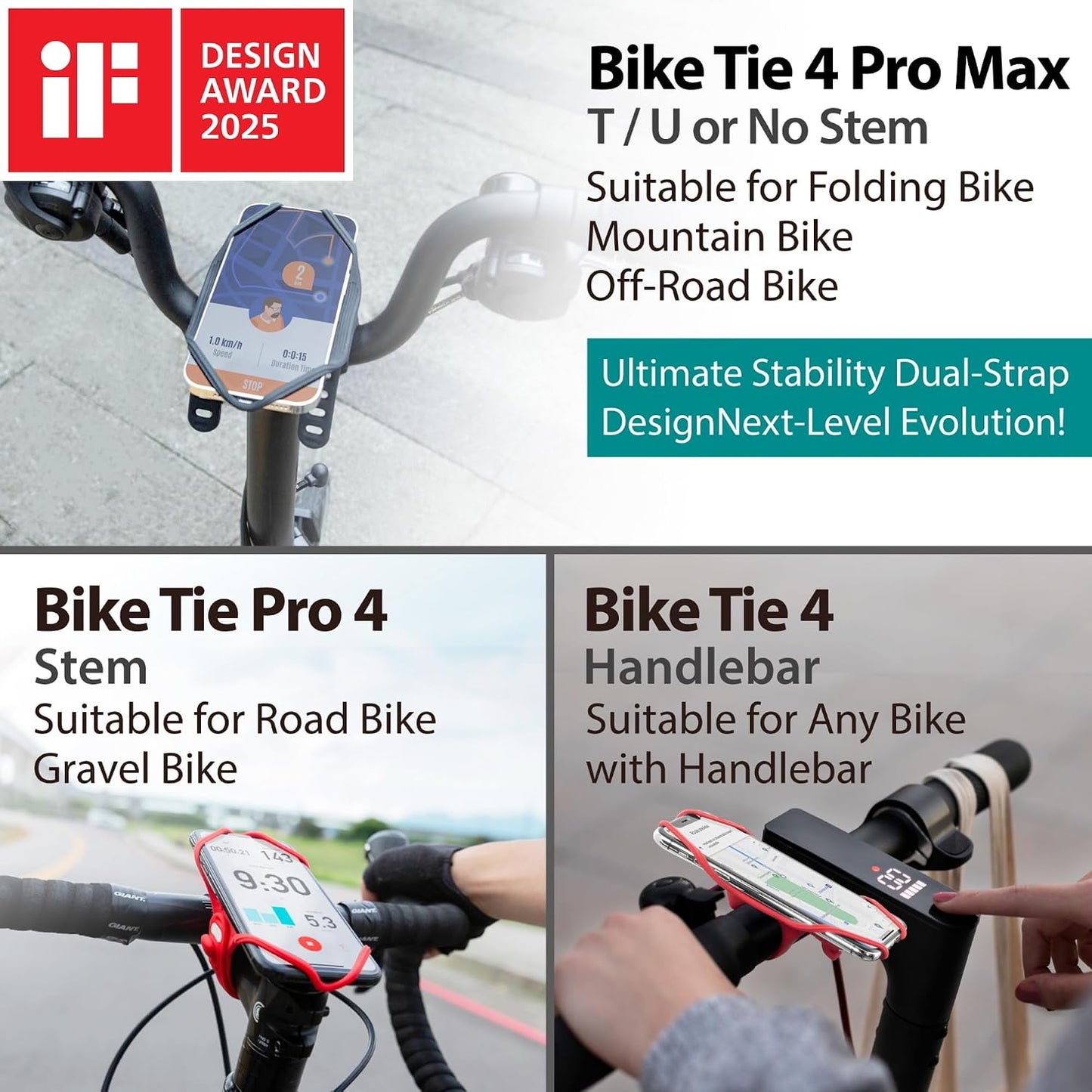 Soporte teléfono bicicleta forma V y U silicona negro