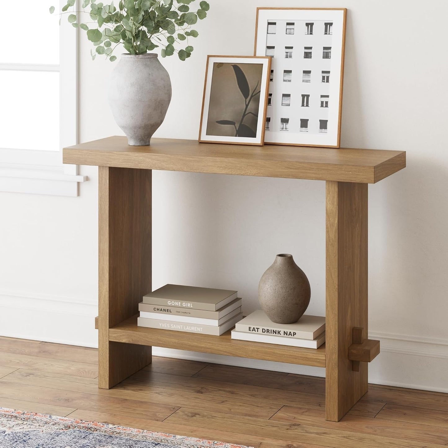 Mesa consola almacenamiento madera marrón claro