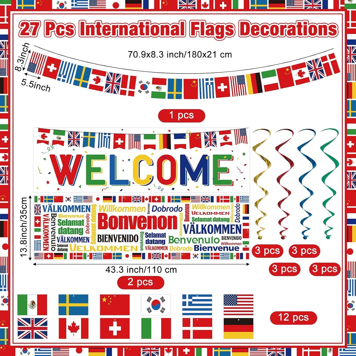 27 Pzas Decoraciones Fiesta Banderas Colgantes Techo