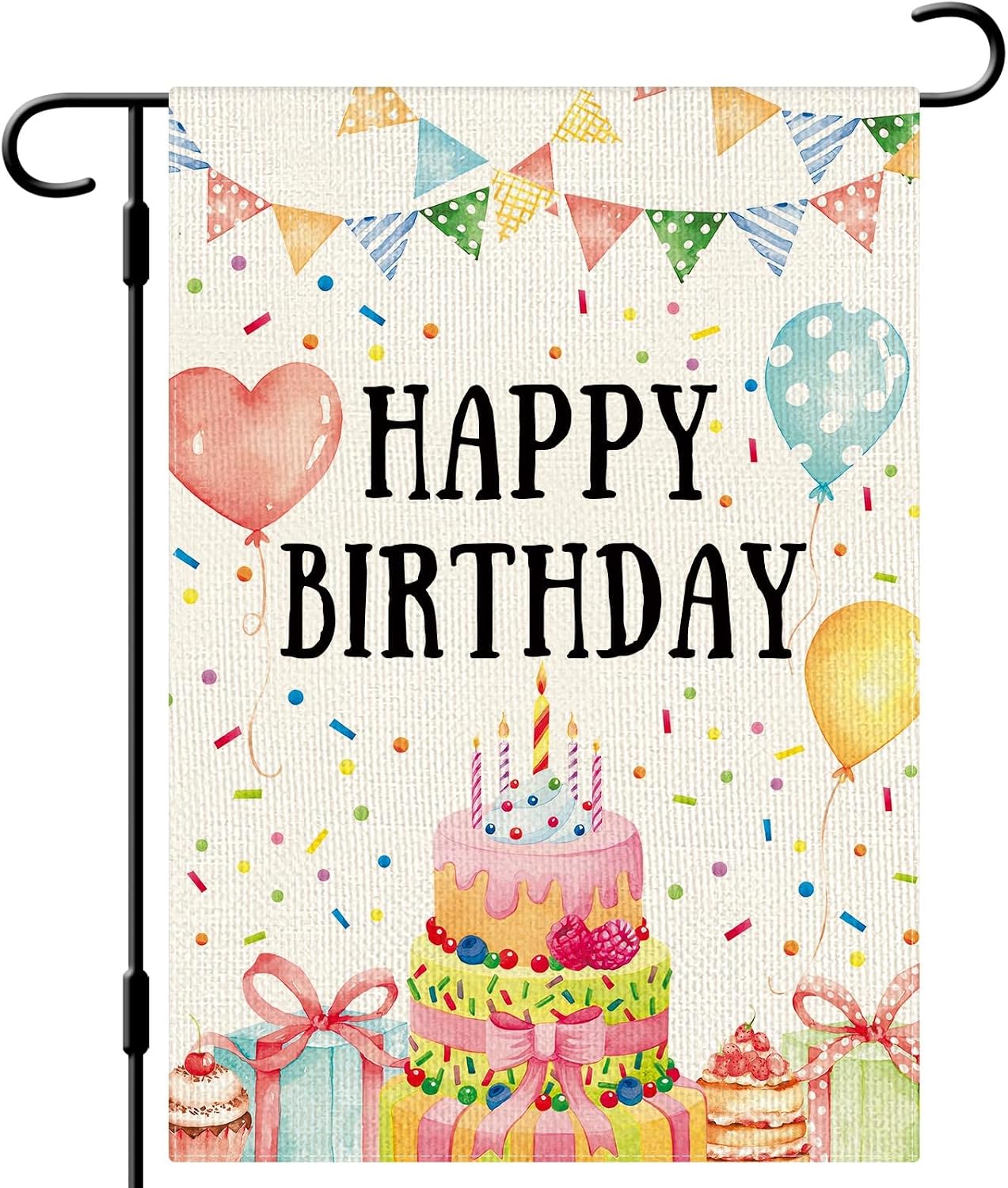 Bandera jardín feliz cumpleaños 12x18pulg doble cara vertical