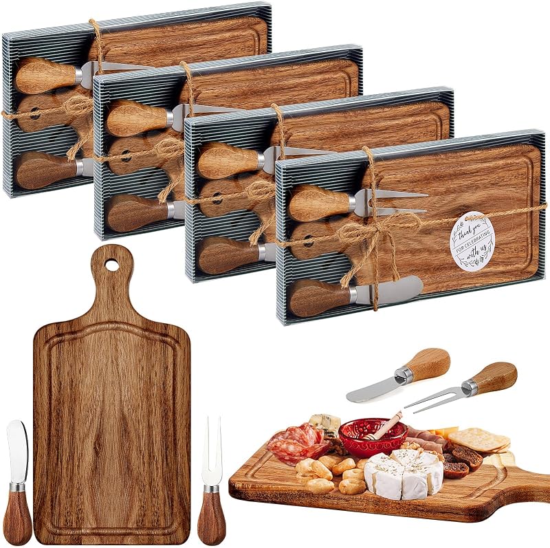Tabla acacia con cuchillo y tenedor 4 set fiestas