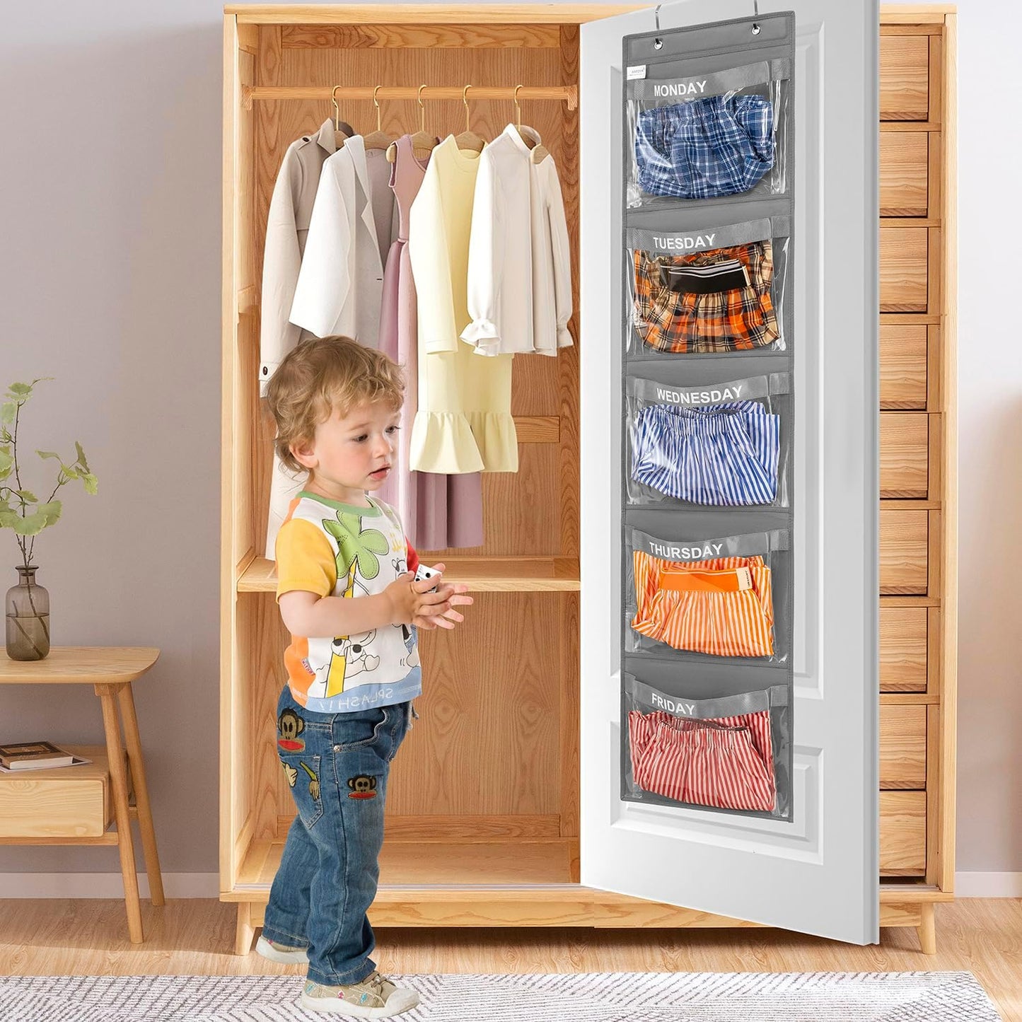 Organiz. ropa infantil semanal colgante gris