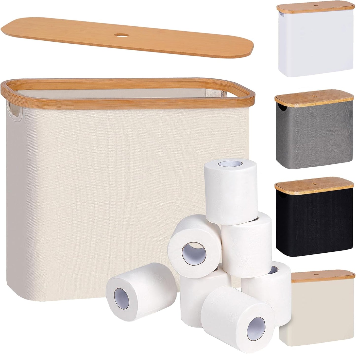 Cesta papel higiénico con tapa almacenamiento baño beige