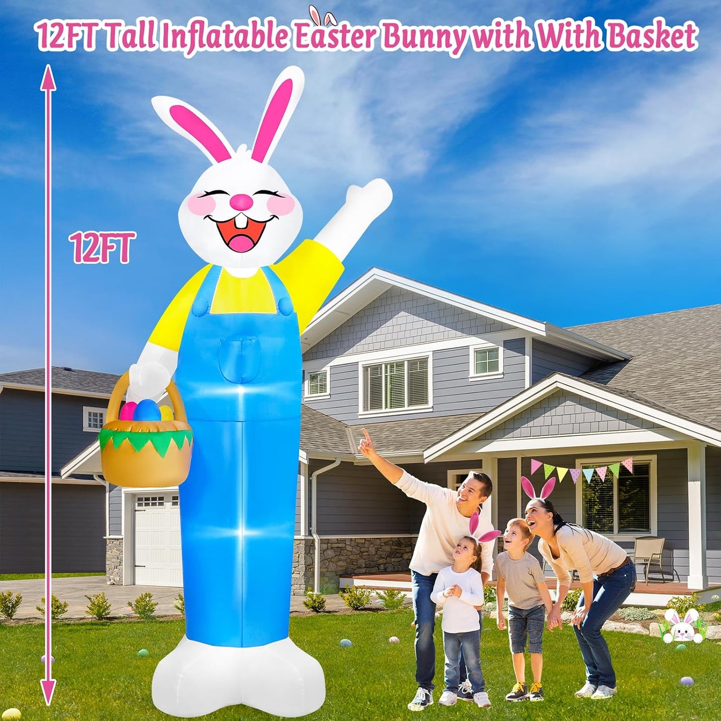 Conejo inflable iluminado 12ft para decoración exterior
