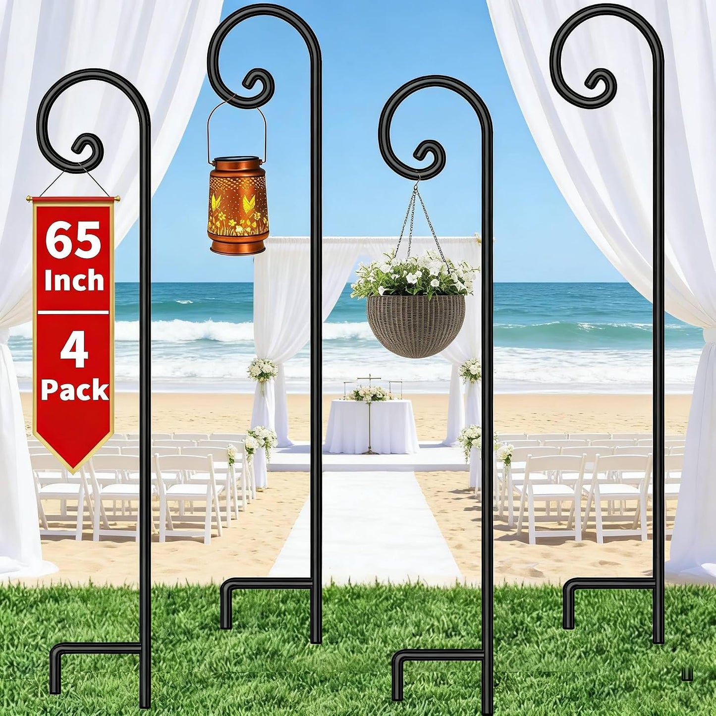 4 Cayados Gancho Curvo 65pulg Metal Resistentes para Colgar