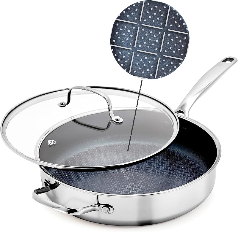 Sartén antiadherente acero inox 4qt con tapa vidrio sin PFAS