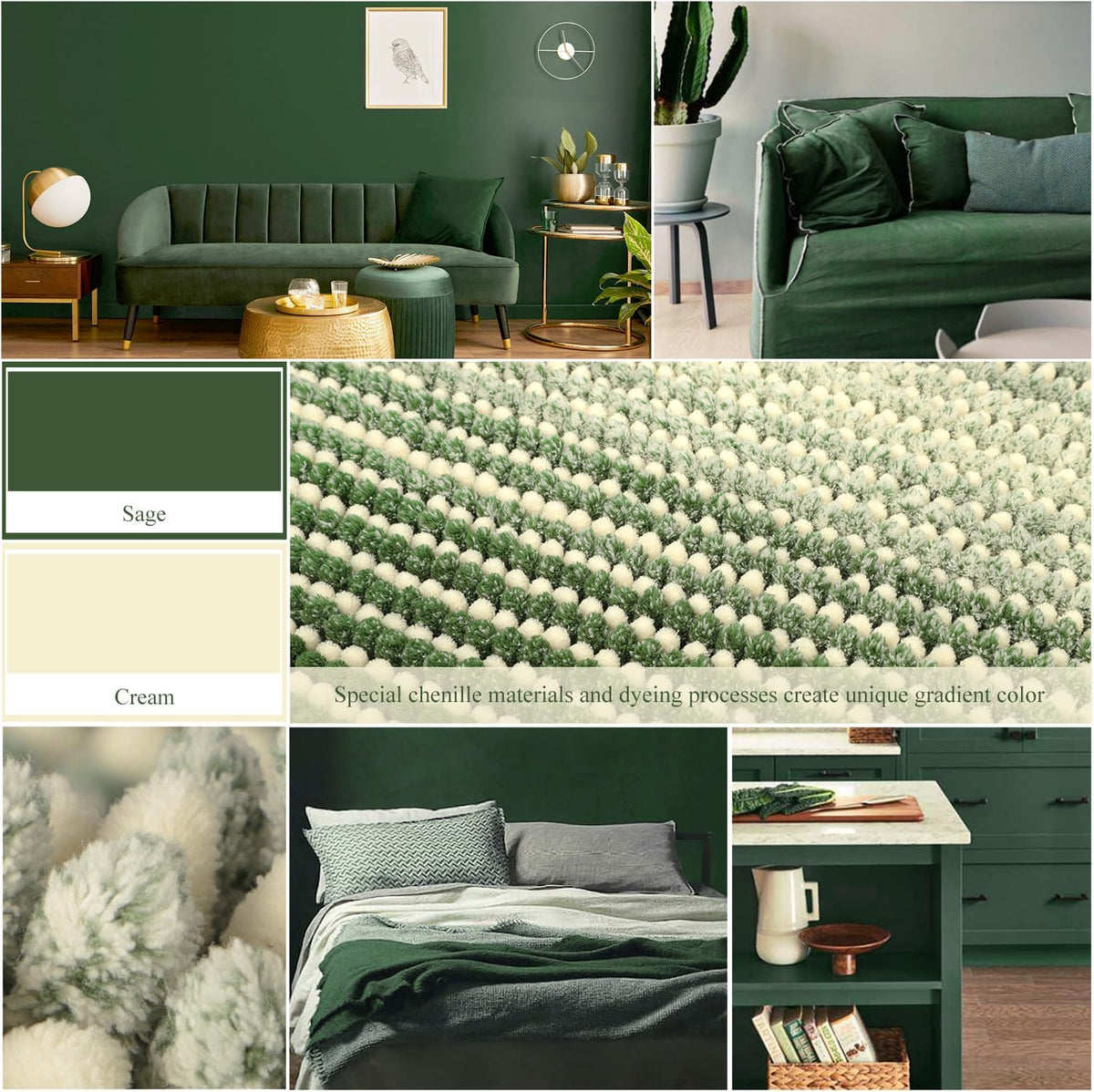 Alfombra baño antiderrap 24x70pulg chenilla verde