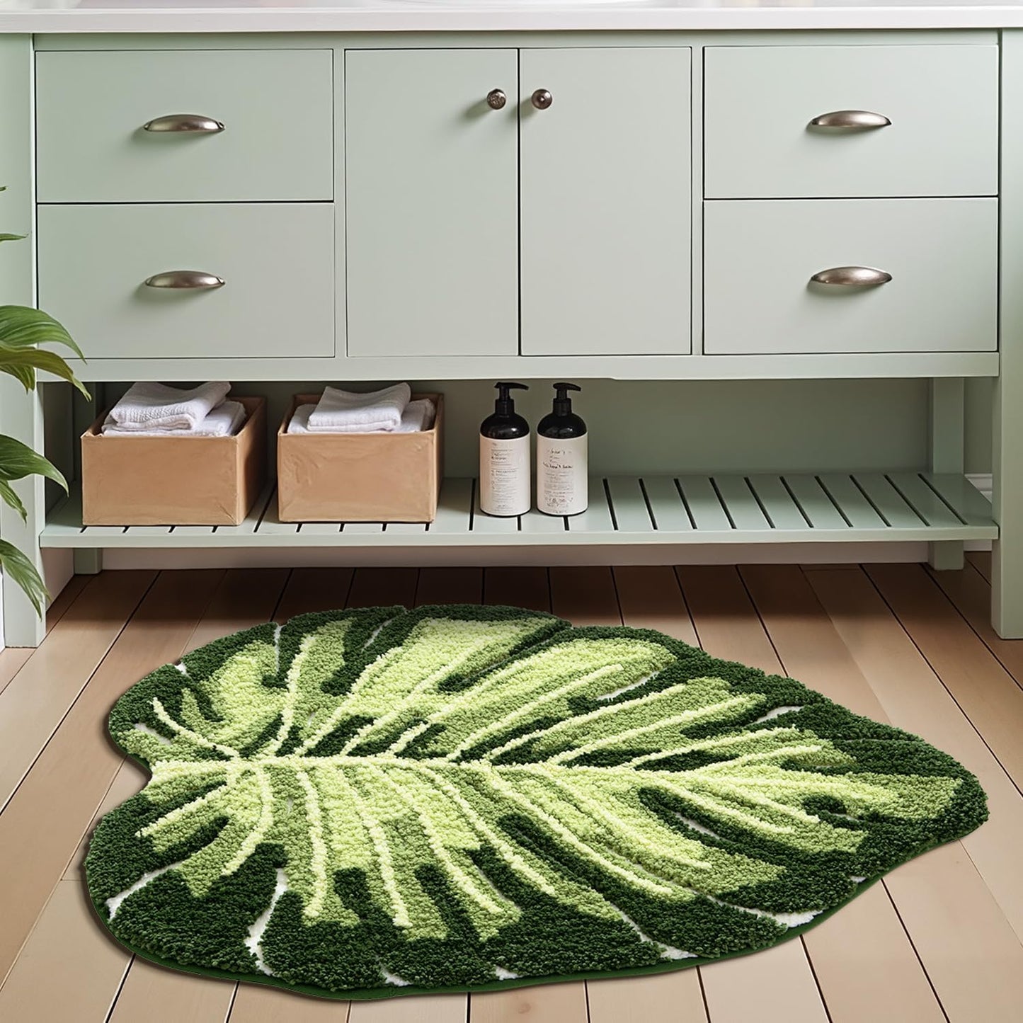 Alfombras baño con plantas hoja verde suaves antideslizantes