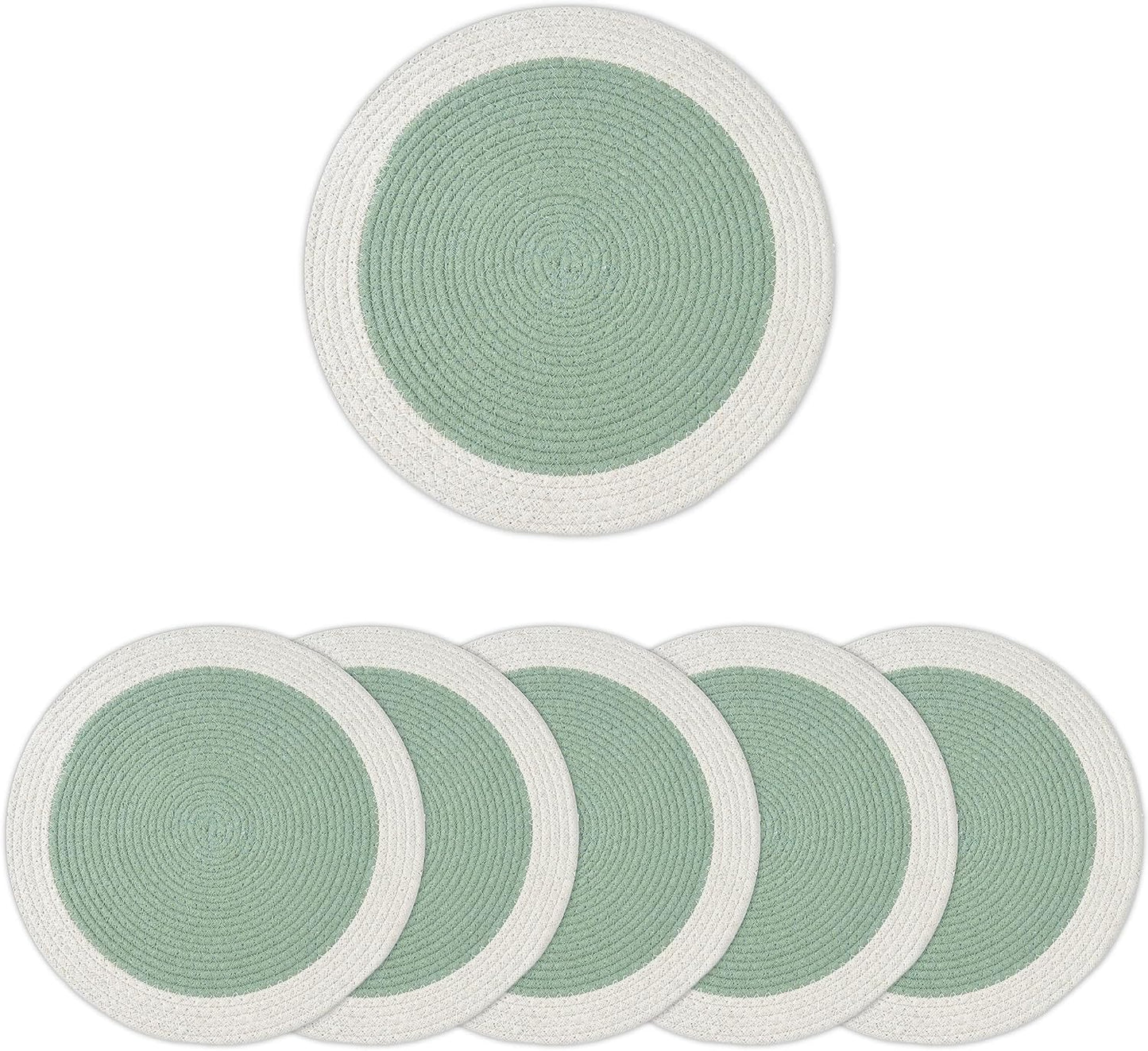 Set 6 manteles algodón 13pulg salvia y blanco roto