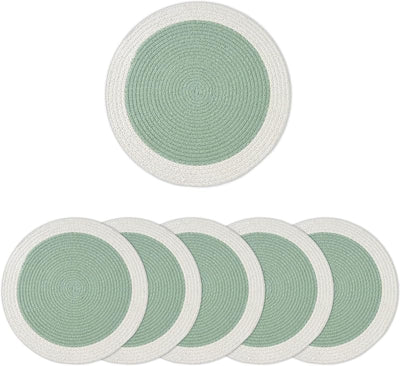 Set 6 manteles algodón 13pulg salvia y blanco roto
