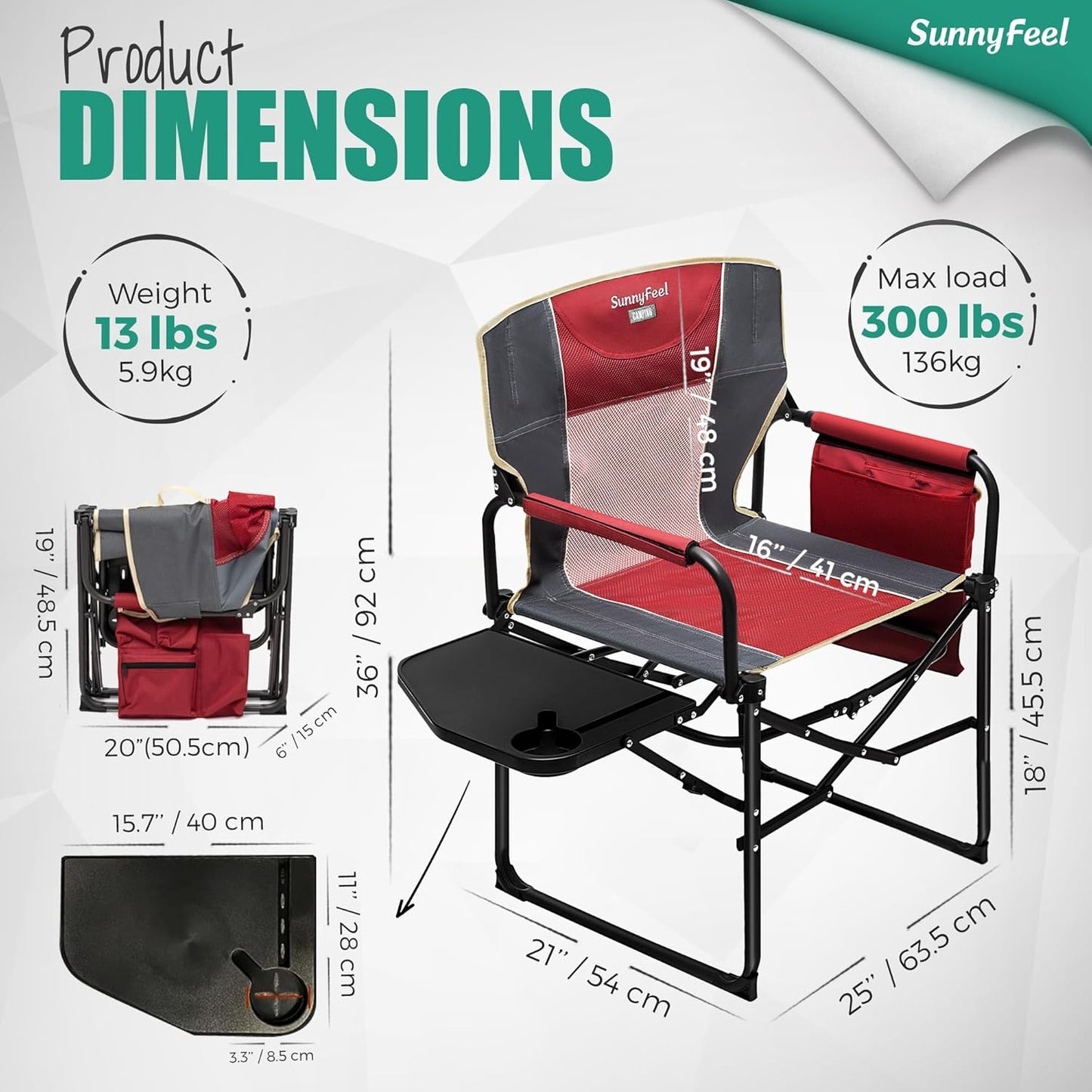 Silla director campamento gran tamaño set 2 plegable
