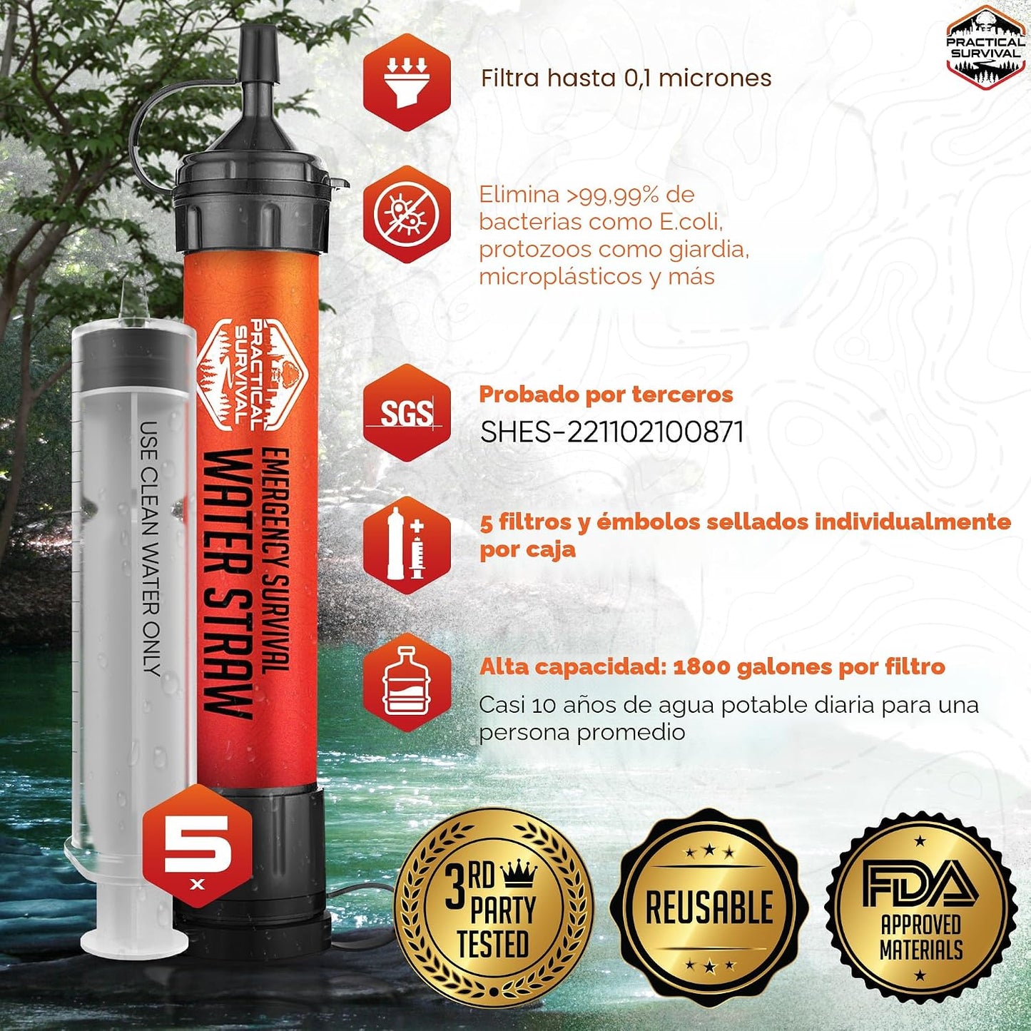 5 Popotes Agua Alta Capacidad Reutiliz. 1800gal Camping