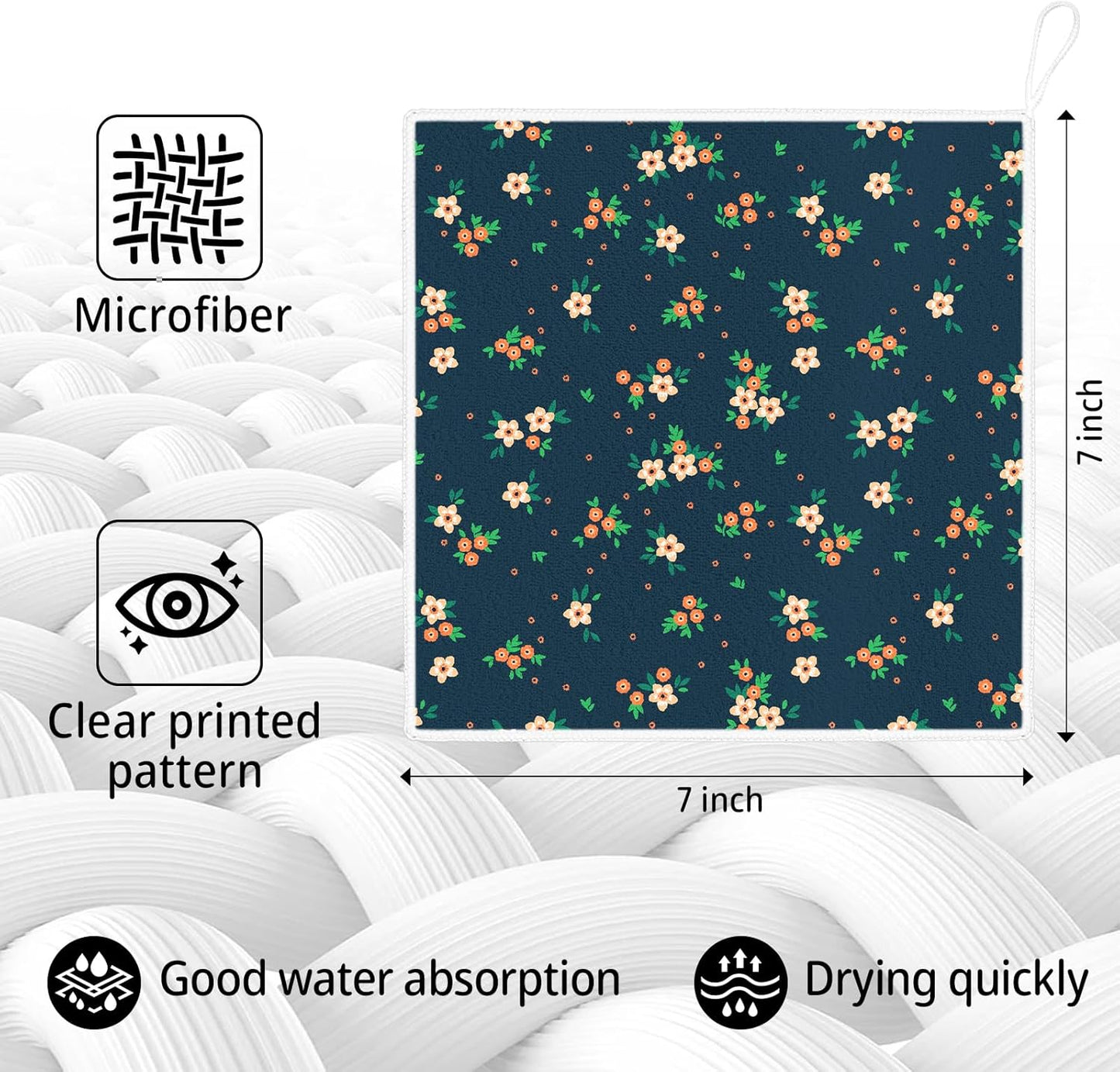 Toallas de cocina reutilizables con bucle para colgar 7x7 pulgadas microfibra decoración floral
