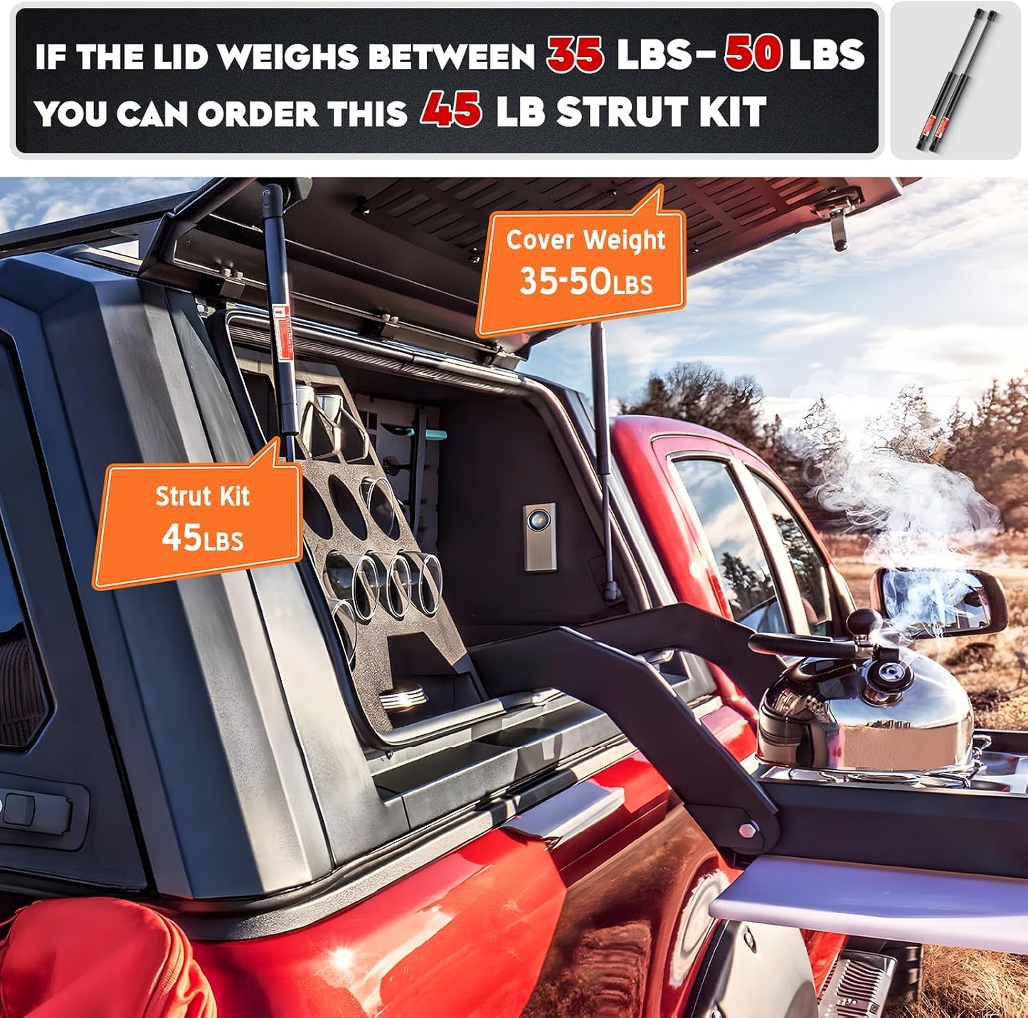 Soporte elevación resorte gas 15" para Camper Shell Snugtop