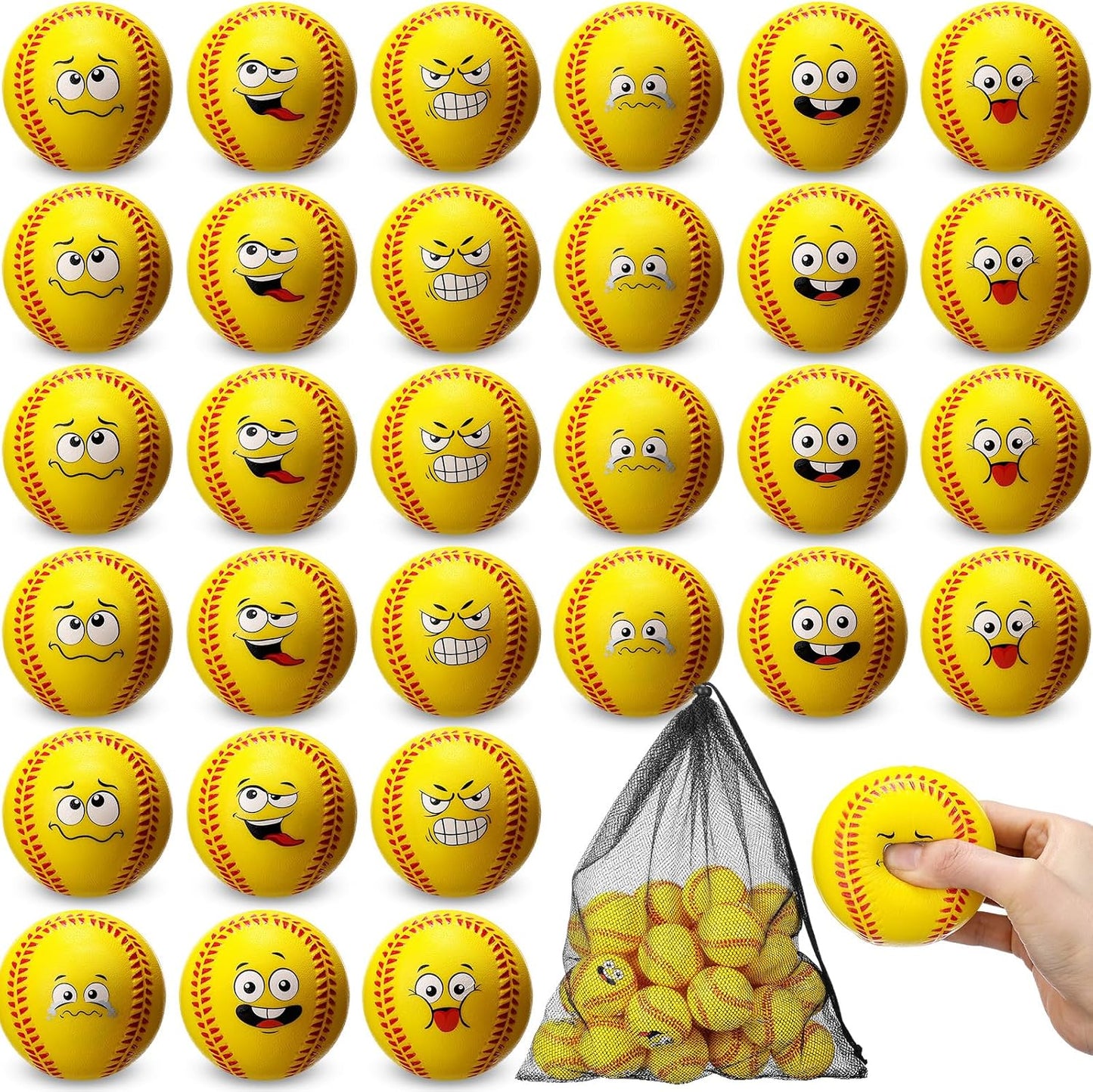 30 Pelotas Béisbol Foam 9" para Practicar con Bolsa Malla