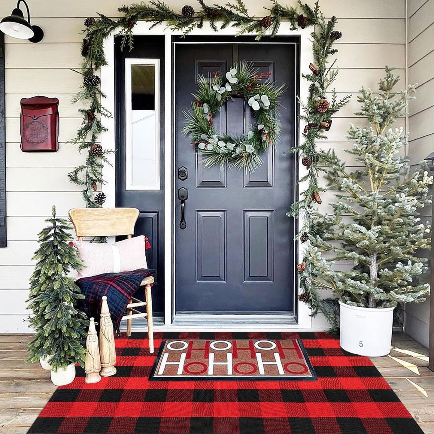 Tapete puerta navideño 35.4x59 pulg algodón tejido a mano