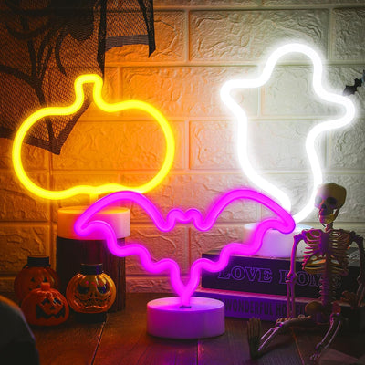 3 Pzas Luces Neón Halloween Fantasma Calabaza Murciélago
