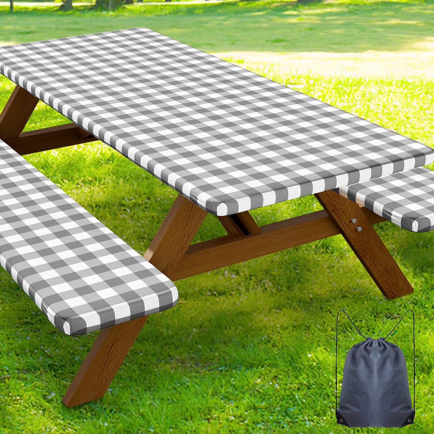 Funda mesa picnic mantel elástico impermeable 8ft cuadros