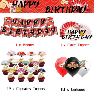 Abanicos plegables decoración fiesta cumpleaños globos pancartas