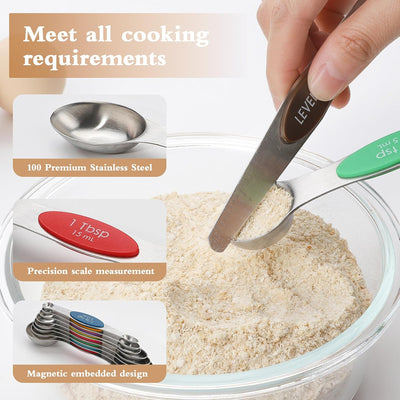 Set 16 Tazas y Cucharas Magnéticas Acero Inox con Nivelador
