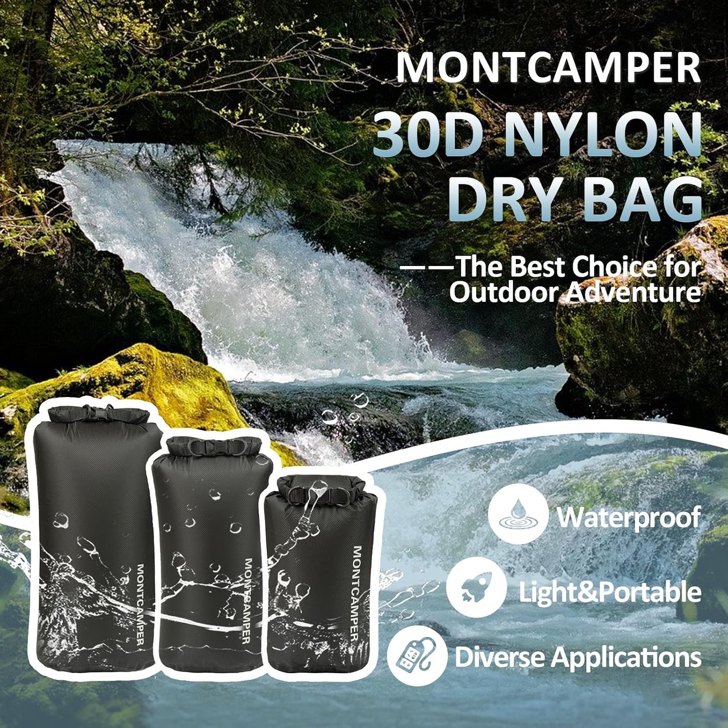 3 Bolsas Impermeables Nylon 30D 5L/10L Cierre Enrollable
