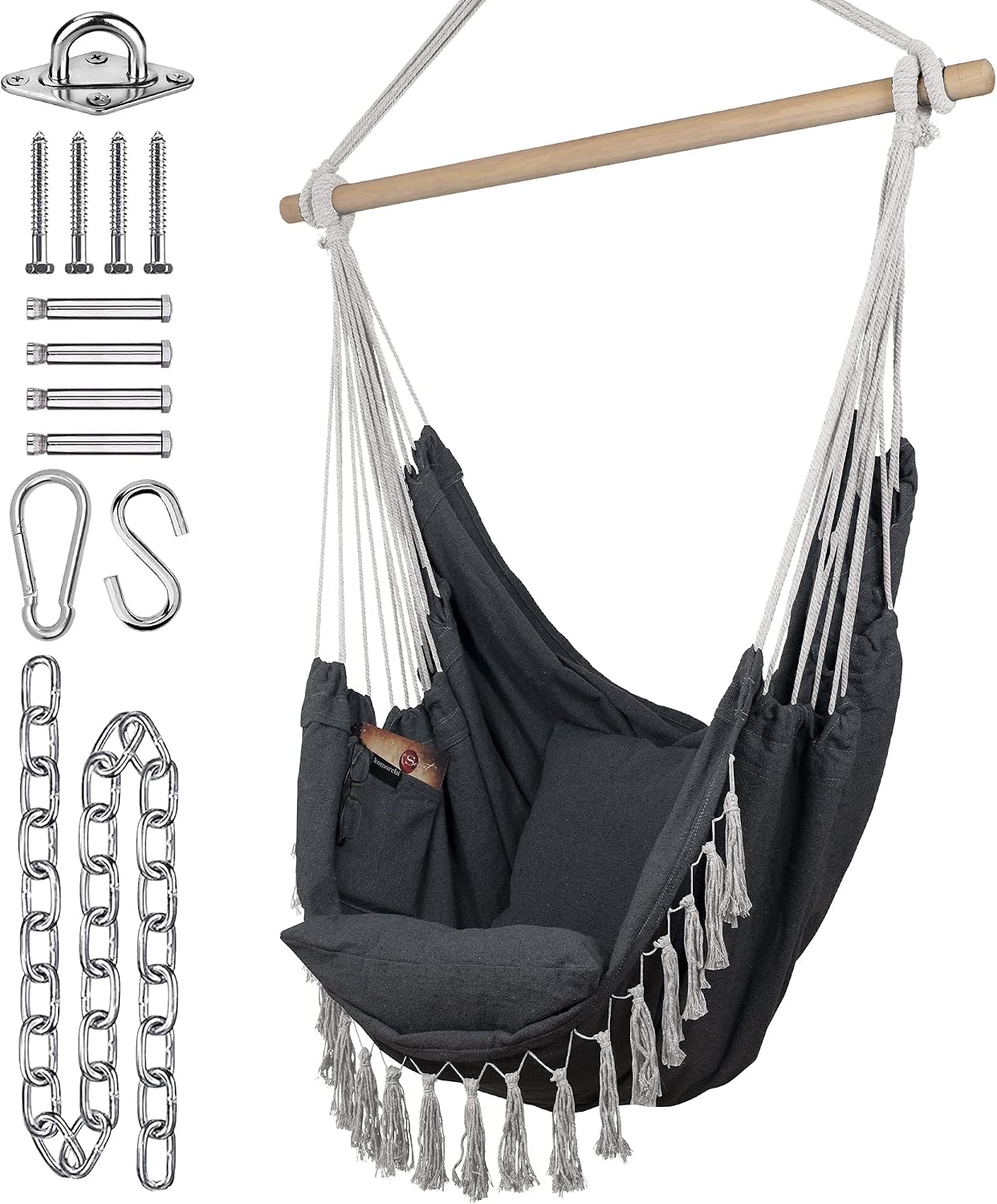 Silla hamaca macramé 60x47" lona algodón 2 cojines