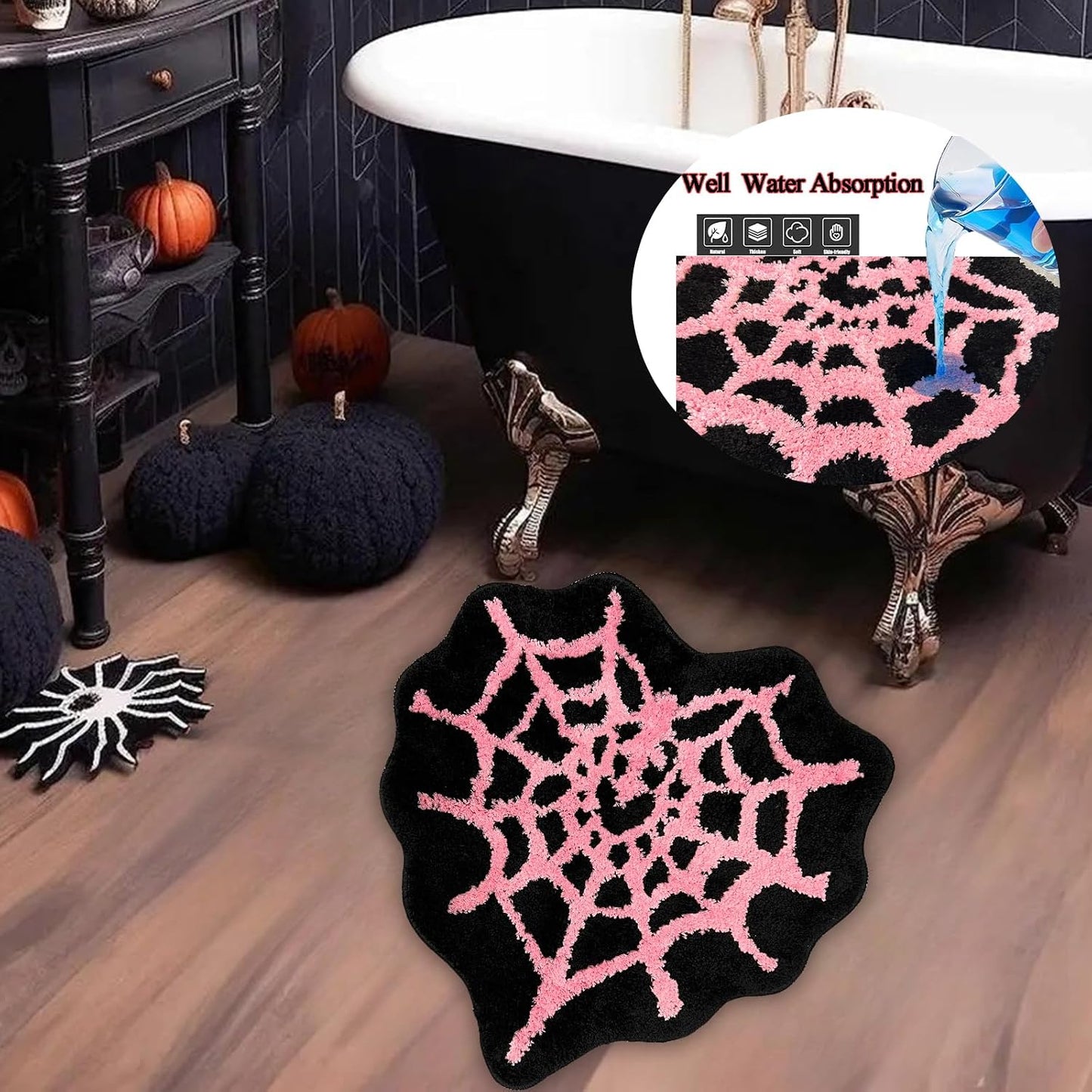 Tapete baño tela araña 24x24pulg antideslizante lavable color rosa