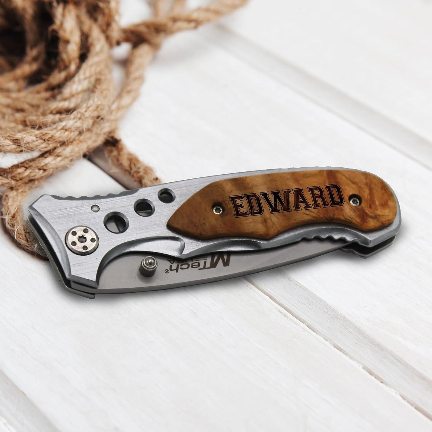 Cuchillo plegable bolsillo grabado monograma 2 líneas