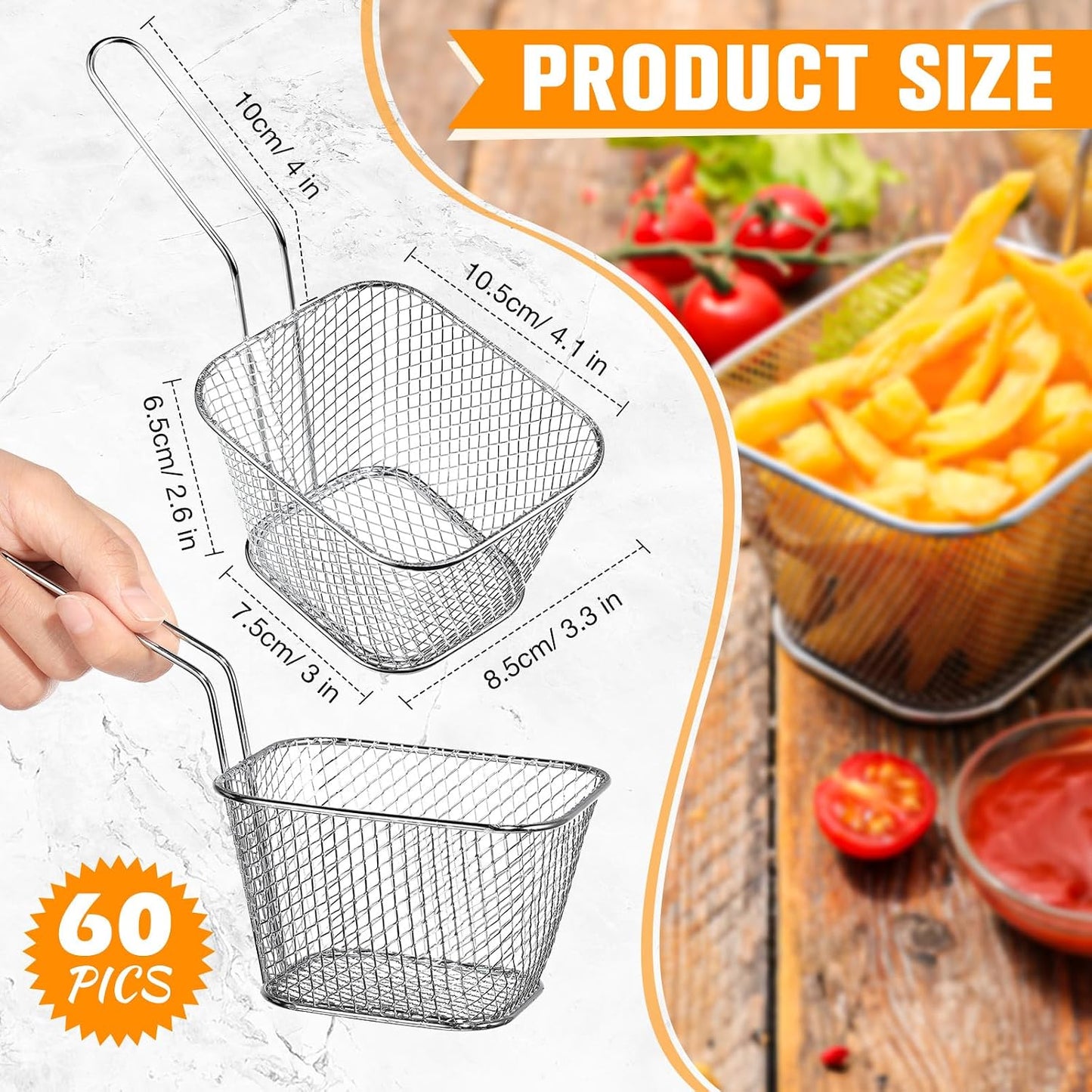 60 Pzas Cesta Cuadrada Papas Fritas con Asa Cromada