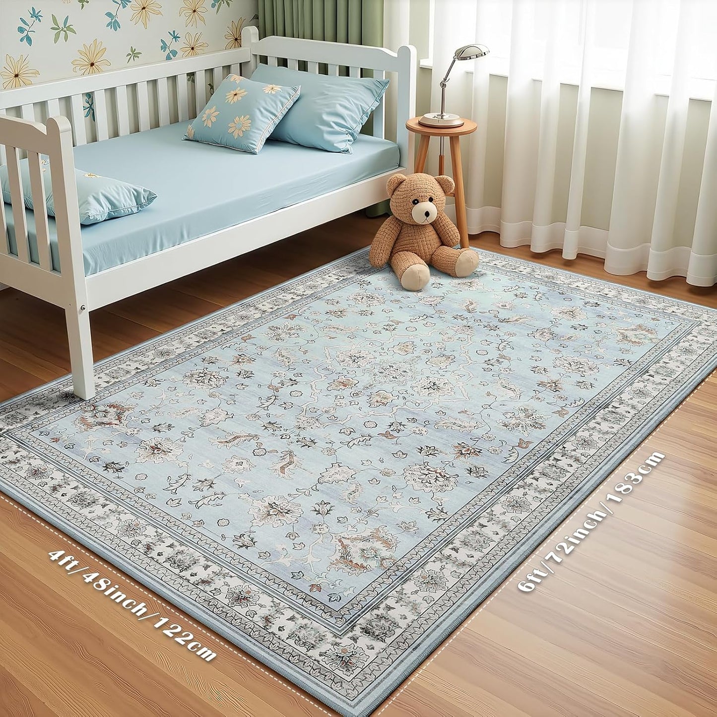 Alfombra boho lavable azul claro 4x6ft sala dormitorio