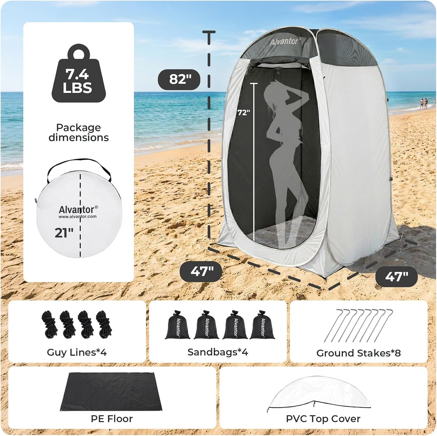 Tenda ducha pop up 4x4x7pulg tejido Teflon para camping