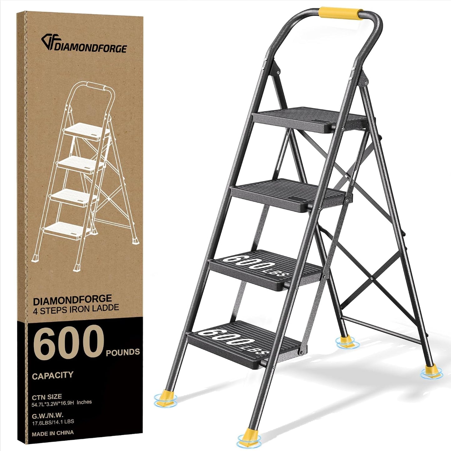 Taburete plegable cocina 4 escalones 600lb con pasamanos