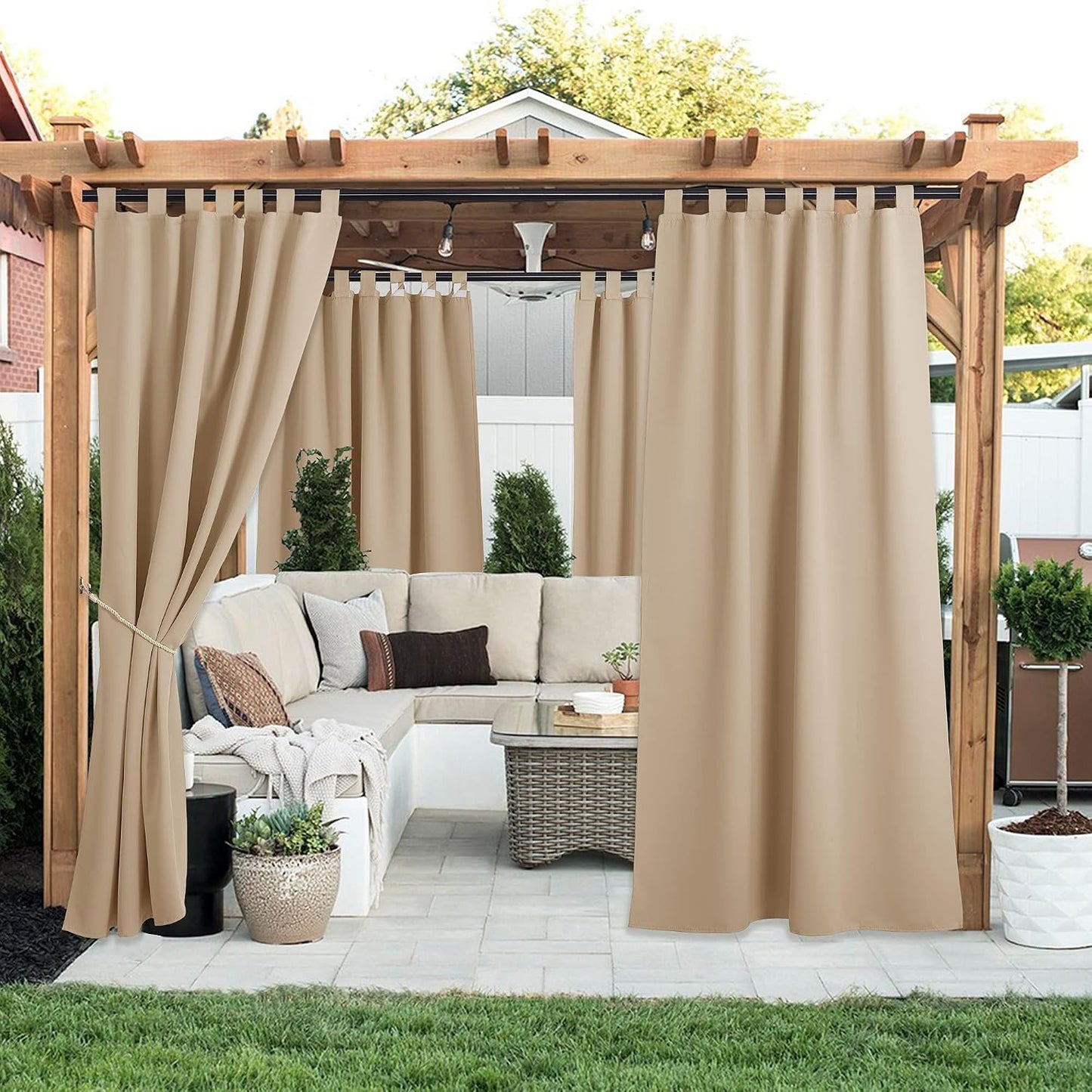 2 Cortinas patio impermeables 84pulg pestañas adhesivas