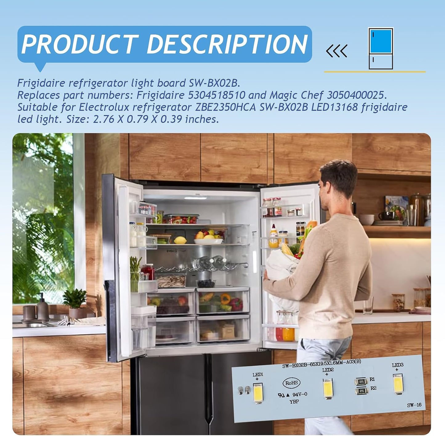 Barra luz LED para refrigerador comp Electrolux Frigidaire