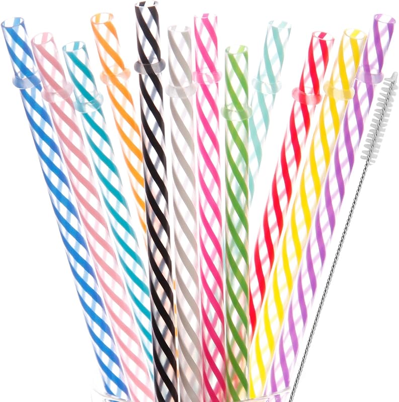 12 Pzas Popotes Plástico Reutilizables 12pulg Sin BPA