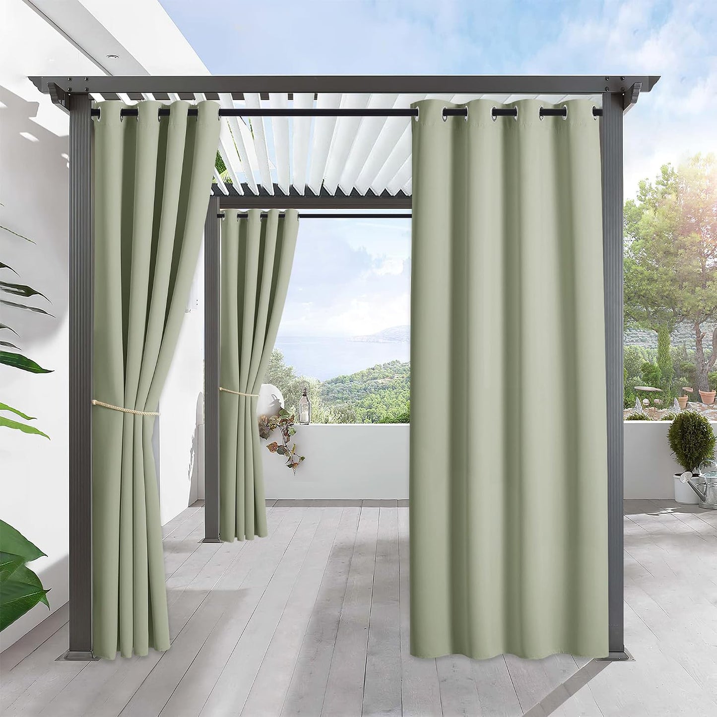 Cortinas opacas UV impermeables para patio 52x90cm verde salvia