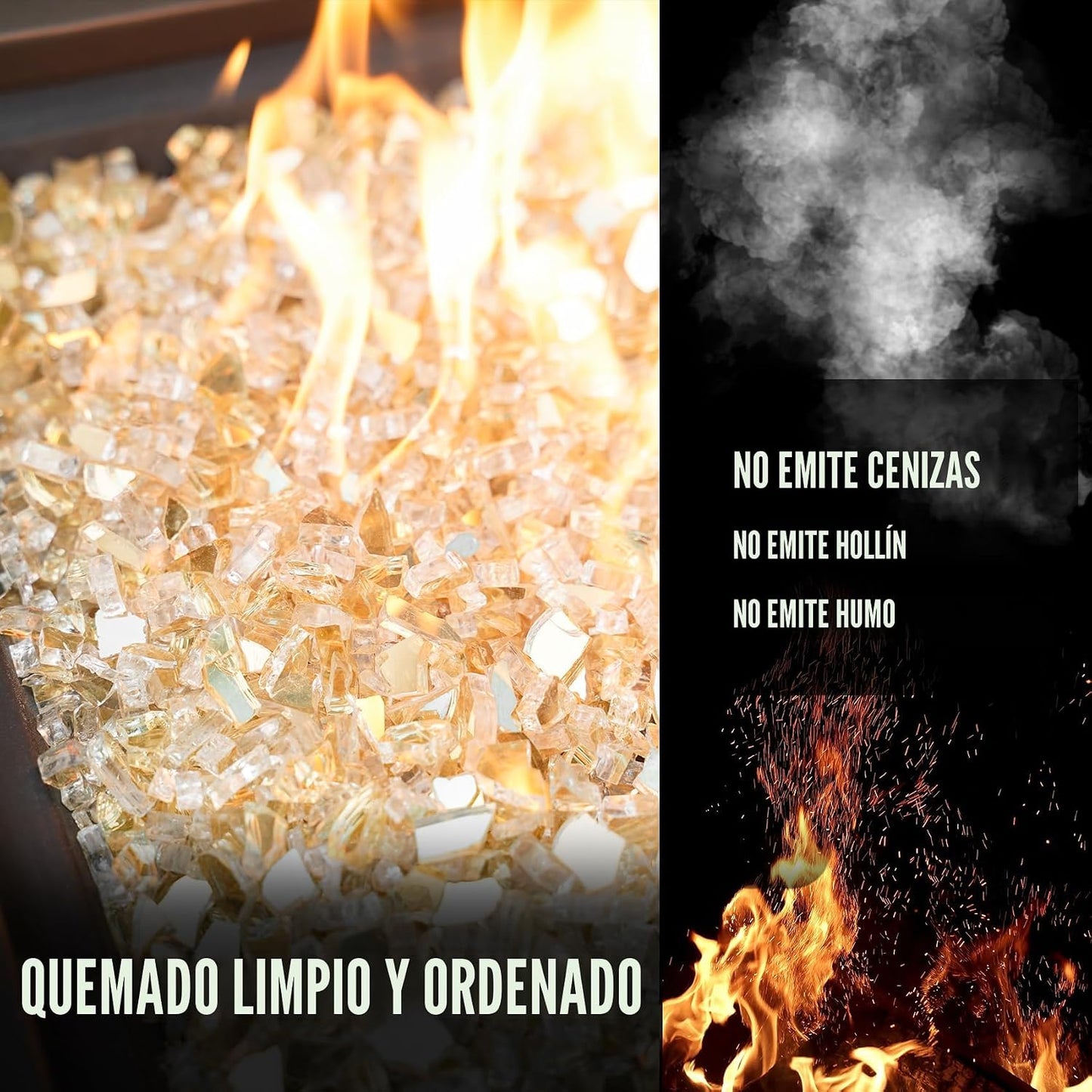 Vidrio fuego 10lb alto brillo chimenea dorado