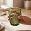 Vaso bajo con relieve de helecho verde vintage para agua, jugo y cócteles