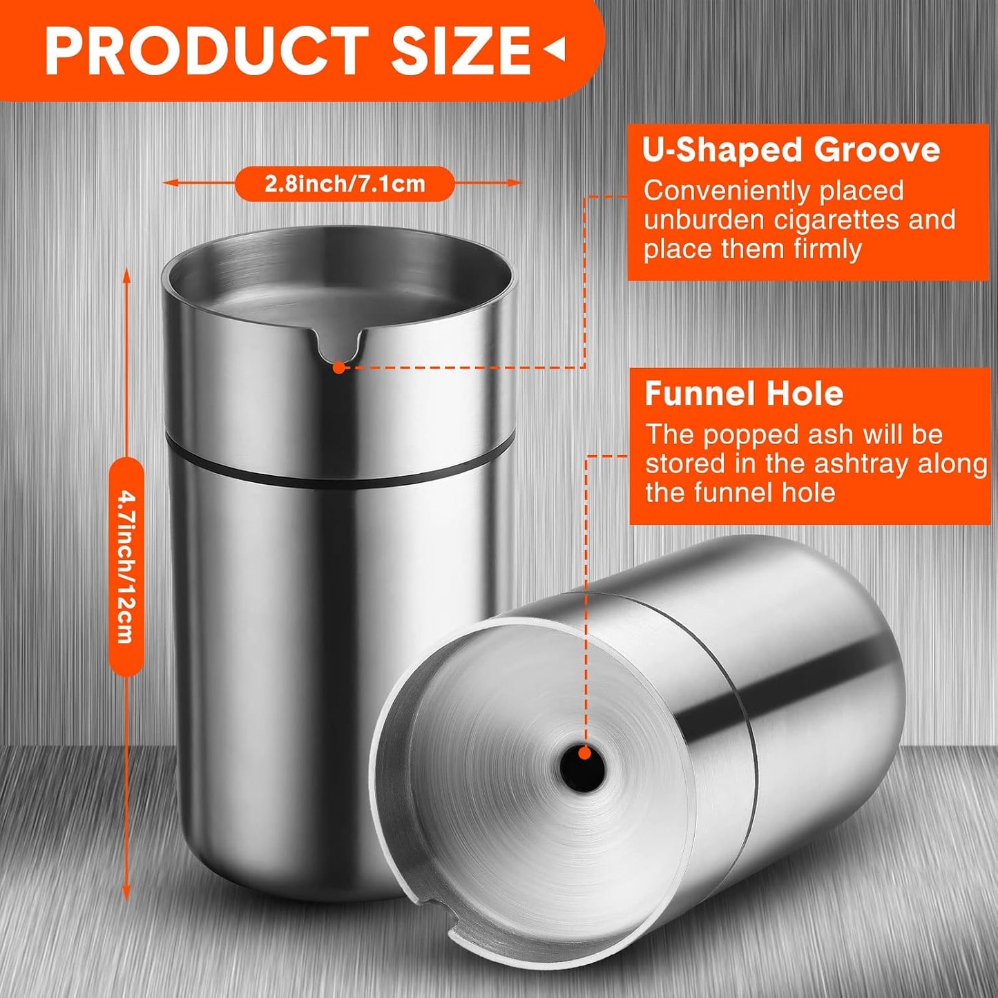 2 Tazas Acero Inox para Auto con Tapa Desmontable Plateado
