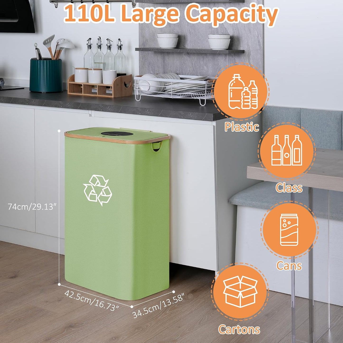 Contenedor reciclaje cocina 29gal con 2 bolsas reutilizables