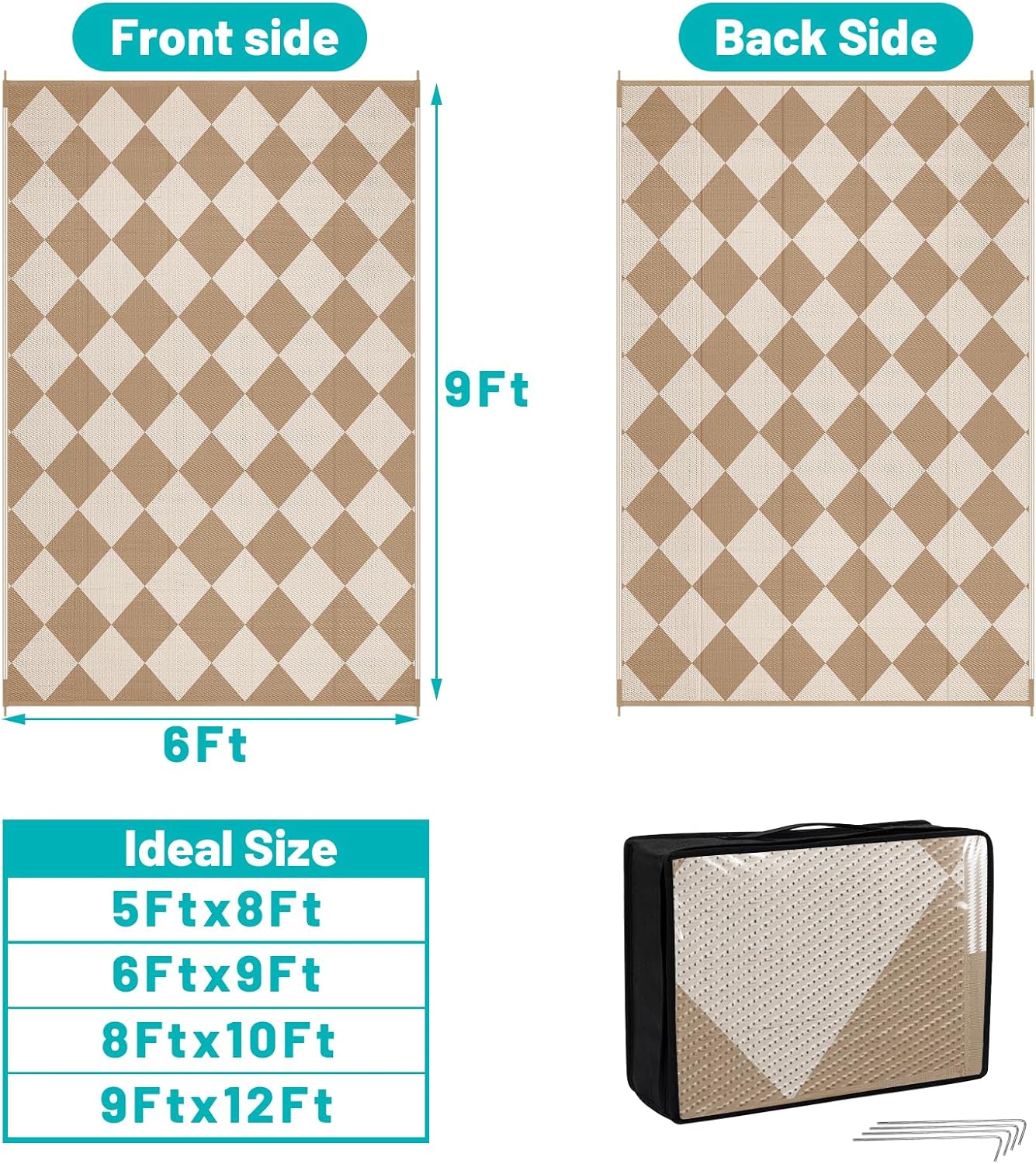 Alfombra exterior impermeable 6x9ft reversible